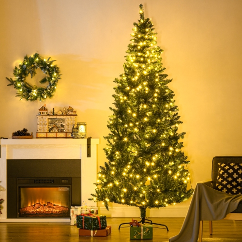 HOMCOM – Arbre de Noël artificiel illuminé de 7,5 pi avec 450 lumière LED blanc chaud, 1146 pointes de branches, 8 modes, décoration de Noël maison