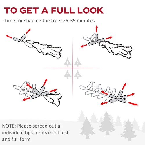 HOMCOM – Arbre de Noël artificiel illuminé de 7,5 pi avec 450 lumière LED blanc chaud, 1146 pointes de branches, 8 modes, décoration de Noël maison