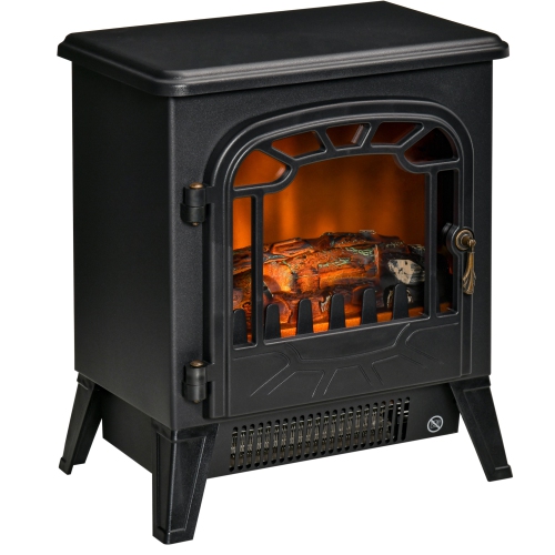 HOMCOM Electric Fireplace Stove, 16" 1500W Portable Freestanding Fireplace Heater with 3D Realistic Flame, Indoor Stove Heater with Overheat Protecti