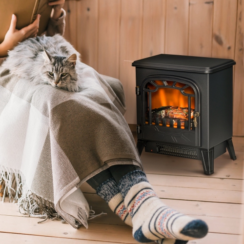 Foyer électrique de HOMCOM, radiateur portatif autonome 1500 W de 16 po, flamme réaliste 3D, réchaud intérieur avec protection contre la