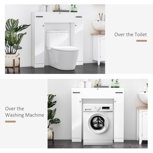 kleankin Over the Toilet Storage Cabinet, Freestanding Bathroom Organizers Cabinet with Flip Up Door and Adjustable Shelves for Laundry Room, White