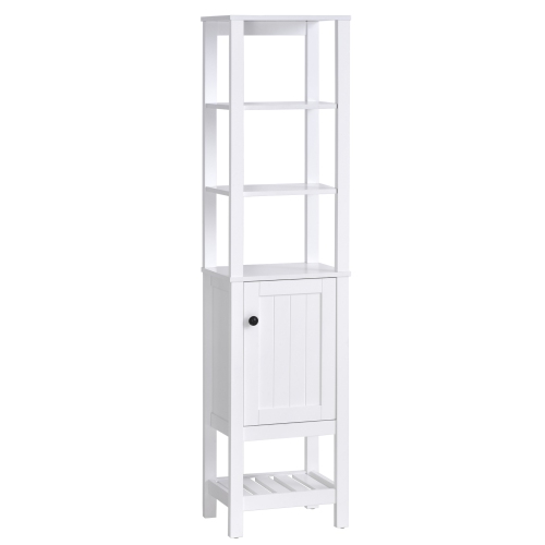 HOMCOM Floor Bathroom Storage Cabinet, Tall Freestanding Linen Tower with Shelves & Compact Design, White