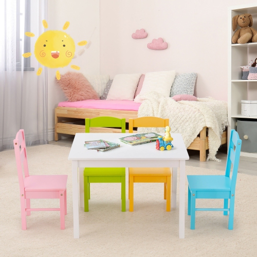 Ensemble de 5 pièces avec table en bois pour enfants de Costway Activité Mobilier de salle de jeu coloré pour tout-petits