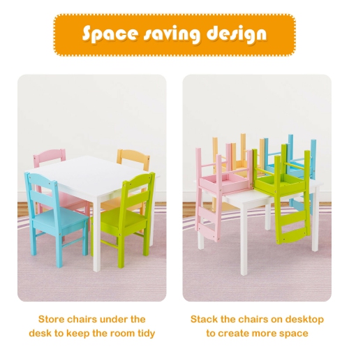 Ensemble de 5 pièces avec table en bois pour enfants de Costway Activité Mobilier de salle de jeu coloré pour tout-petits