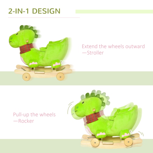 Qaba baby rocking horse Kids Interactive 2-in-1 Plush Ride-On Stroller Rocking Dinosaur With Nursery Song Rocking Horse 18+ months