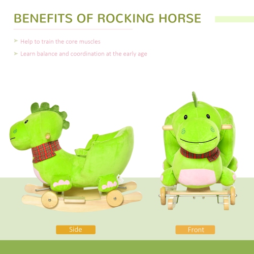 Qaba baby rocking horse Kids Interactive 2-in-1 Plush Ride-On Stroller Rocking Dinosaur With Nursery Song Rocking Horse 18+ months