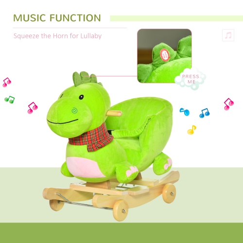 Qaba baby rocking horse Kids Interactive 2-in-1 Plush Ride-On Stroller Rocking Dinosaur With Nursery Song Rocking Horse 18+ months