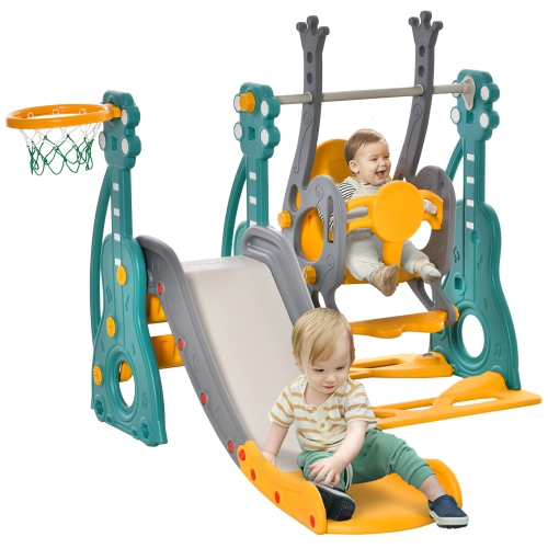 Topbuy 4 in 1 Kids Dinosaur Slide Baby Play Climber Slide Set With  Basketball Hoop Green 