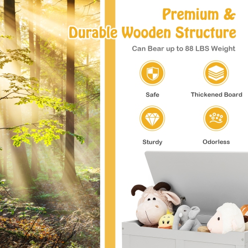 Banc de rangement en bois pour enfants Toy Box de Costway avec couvercle rabattable et charnière de sécurité