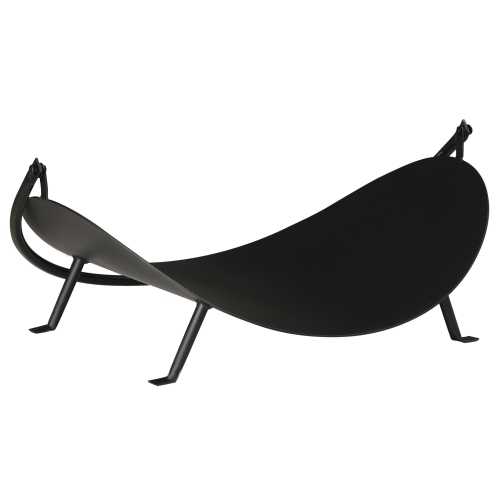 Outsunny 16" Firewood Log Rack Curved Fireplace Log Holder Wood Storage Basket Carrier with Flexible Handle, for Outdoor and Indoor Use, Black