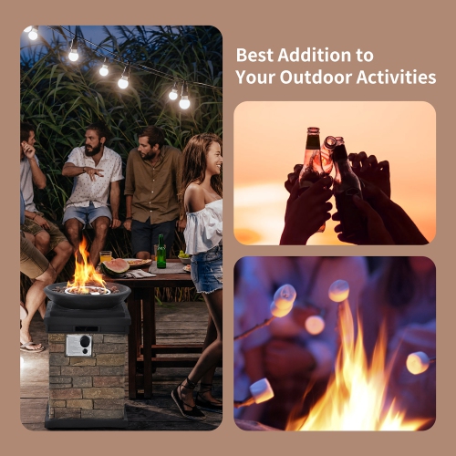 Foyer de terrasse au propane avec colonne de Costway avec couvercle 40&nbsp;000&nbsp;BTU et pierres de lave