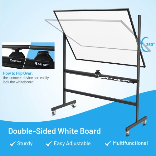 Costway 48"x36" Mobile Magnetic Double-Sided Reversible Whiteboard Height Adjust