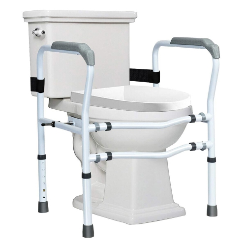 Costway Toilet Safety Frame, Stand Alone Toilet Safety Rail w/ Adjustable Height & Width