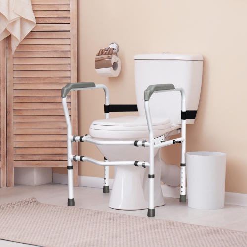 Costway Toilet Safety Frame, Stand Alone Toilet Safety Rail w/ Adjustable Height & Width