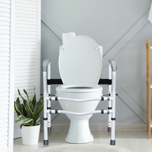 Costway Toilet Safety Frame, Stand Alone Toilet Safety Rail w/ Adjustable Height & Width