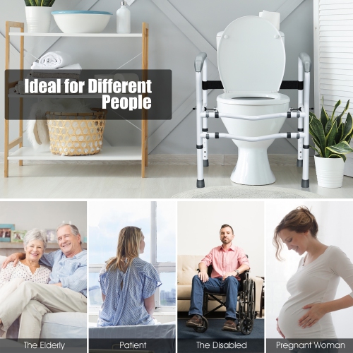 Costway Toilet Safety Frame, Stand Alone Toilet Safety Rail w/ Adjustable Height & Width