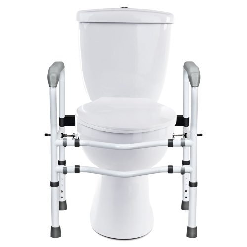 Costway Toilet Safety Frame, Stand Alone Toilet Safety Rail w/ Adjustable Height & Width