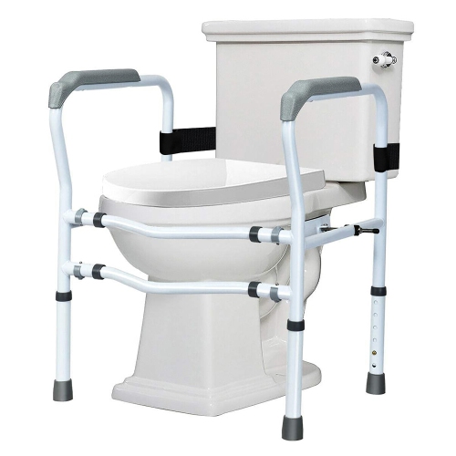 Costway Toilet Safety Frame, Stand Alone Toilet Safety Rail w/ Adjustable Height & Width