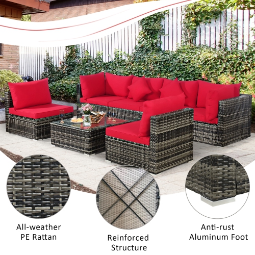 7PCS Patio Rattan Furniture Set Sectional Sofa Garden Cushion
