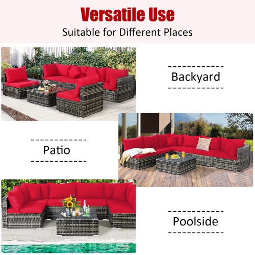 7PCS Patio Rattan Furniture Set Sectional Sofa Garden Cushion