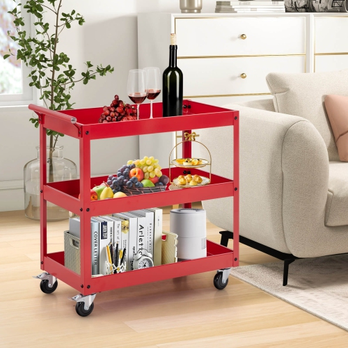 Costway 3-Tier Utility Cart Metal Mental Storage Service Trolley 330lbs Capacity