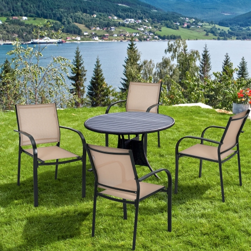 Ensemble de 2 chaises de patio empilables avec accoudoirs de Costway, brun jardin