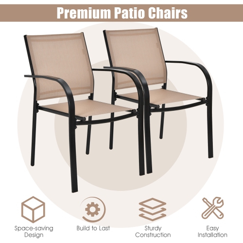 Ensemble de 2 chaises de patio empilables avec accoudoirs de Costway, brun jardin