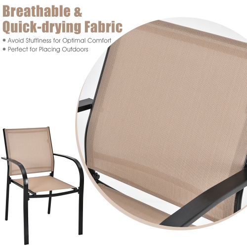 Ensemble de 2 chaises de patio empilables avec accoudoirs de Costway, brun jardin