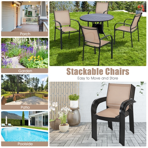 Ensemble de 2 chaises de patio empilables avec accoudoirs de Costway, brun jardin