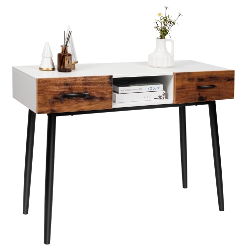 Costway 48" Industrial Console Table with Storage Drawers Open Shelf Entryway