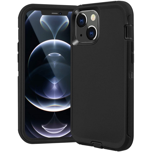 【CSmart】 Anti-Drop Triple 3 Layers Shockproof Heavy Duty Defender Hard Case for iPhone 13, Black