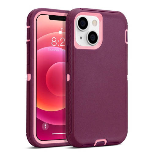 【CSmart】 Anti-Drop Triple 3 Layers Shockproof Heavy Duty Defender Hard Case for iPhone 13, Pink Rose