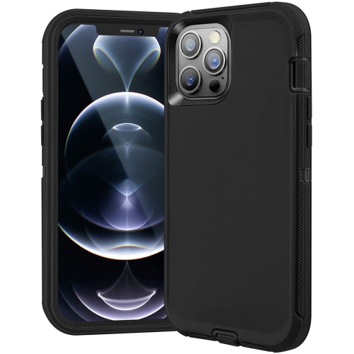 【CSmart】 Anti-Drop Triple 3 Layers Shockproof Heavy Duty Defender Hard Case for iPhone 13 Pro Max, Black