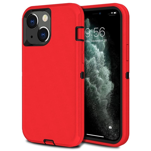 【CSmart】 Anti-Drop Triple 3 Layers Shockproof Heavy Duty Defender Hard Case for iPhone 13, Red