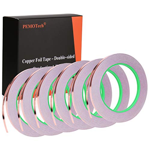 6 PCS Copper Foil Tape with Double-Sided Conductive Adhesive,?1/4inch X 21.8yards?PEMOTech Conductive Copper Tape for Stained Glass, EMI Shielding, S
