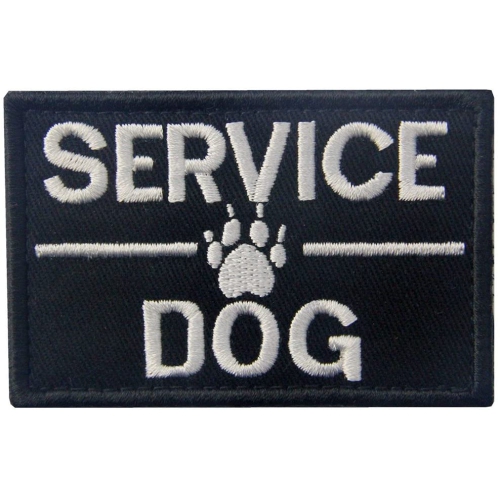 Service Dog with Tracker Paw Embroidered Applique Morale Hook & Loop Patch - White