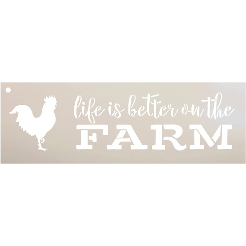 Life is Better On The Farm Stencil with Chicken by StudioR12 Reusable Mylar Template Use to Paint Wood Signs - Pallets - Walls - T-Shirts - DIY Count