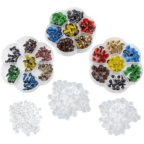 TOVOT 210 PCS Colorful Safety Eyes 8 mm- 12 mm Diameter with Washer for Bear, Doll, Puppet, Plush Animal
