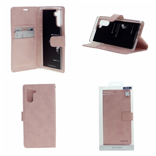 TopSave Goospery Bluemoon Card Slot w/Magnetic Clip Leather Folio Wallet Flip For Samsung Galaxy S21 FE, Rose Gold