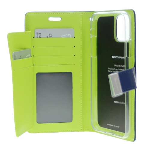 TopSave Goospery Rich Diary [ID/Card & Cash Slots] Premium PU Leather Wallet Case [Magnetic Closure] Folio Wallet Flip For iPhone 13, Navy Blue