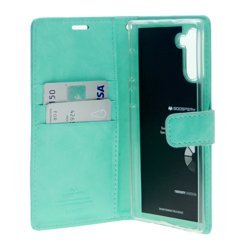 TopSave Goospery Bluemoon Card Slot w/Magnetic Clip Leather Folio Wallet Flip For Samsung Galaxy S21 FE, Teal/Mint