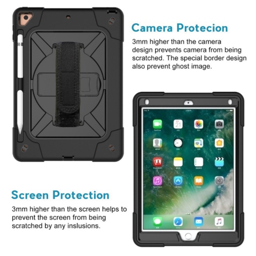 TopSave Kickstand Shockproof Heavy Duty High Impact Resistant Rugged Hybrid Three Layer Armor Full Body Protection w/Soft Hand Strap Case for iPad