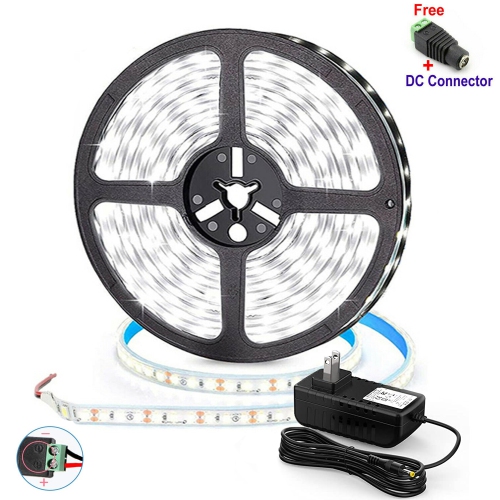 ISTAR LED Strip Light Cool White IP65 Waterproof 12V DC SMD 3528 600 LEDs 120 LEDs/M, 16.4 ft/5M LED Rope Light for Halloween Thanksgiving Home Busin