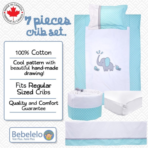 Ensemble de literie pour berceau de bébé Bebelelo pour garçons et filles - Ensemble de literie pour bébé 7 pièces