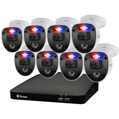 Système surveillance avec fil DVR HD Enforcer avec 8 caméras compactes FHD 1080p de Swann-Blanc/Noir