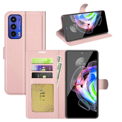 [CS] Étui pour Moto Edge 2021 de Motorola, étui folio en cuir magnétique à rabat avec fente pour carte, rose doré