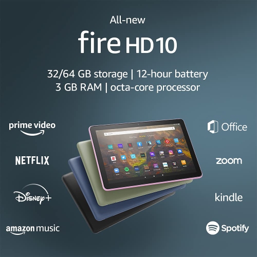 TOTALITY SOLUTIONS  All-New Fire HD 10 Tablet, 10.1", 1080P Full HD, 32 GB, Latest Model (2021 Release), Lavender Tablet