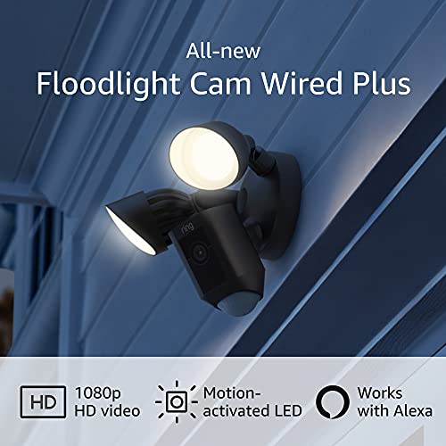 TOTALITY SOLUTIONS  All-New Ring Floodlight Cam Wired Plus With Motion-Activated 1080P HD Video (2021 Release) In Black