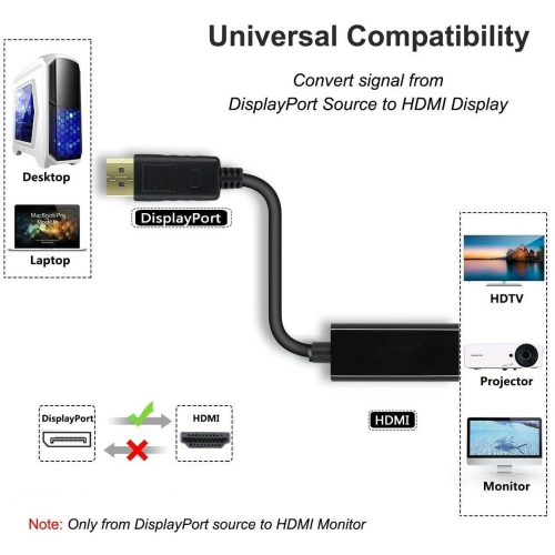 4K DisplayPort to HDMI Cable Male to Female Adapter Audio Video Converter