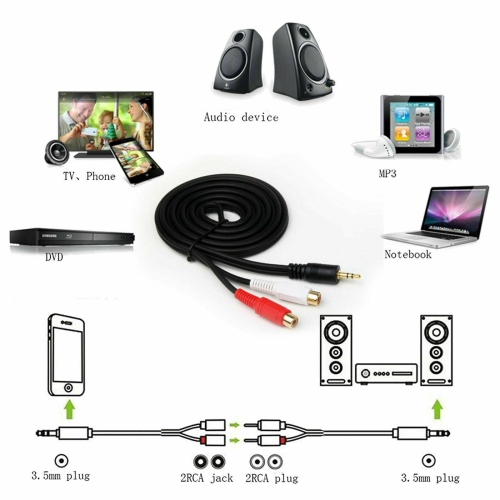 Câble adaptateur auxiliaire mâle à 2 RCA femelle, prise audio en y pour iPod MP3 TV téléphone